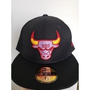 Chicago Bulls Hat Cap Fitted Size 7 1/2 Black Pink 59Fifty New Era